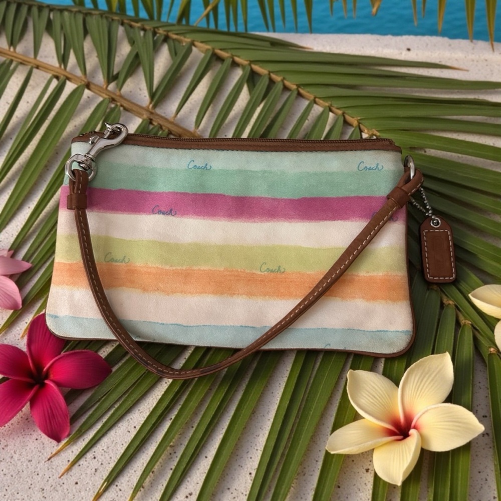 Coach Hampton Watercolor Wristlet • Vintage Pastel Resort Pouch • Beach Vacation - Picture 4 of 16